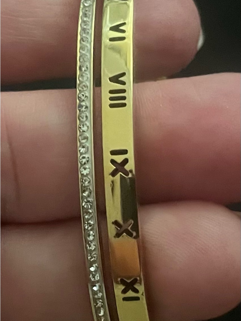 Gold Tone Stainless Steel Women Roman numerals Crystal Bangle Bracelet